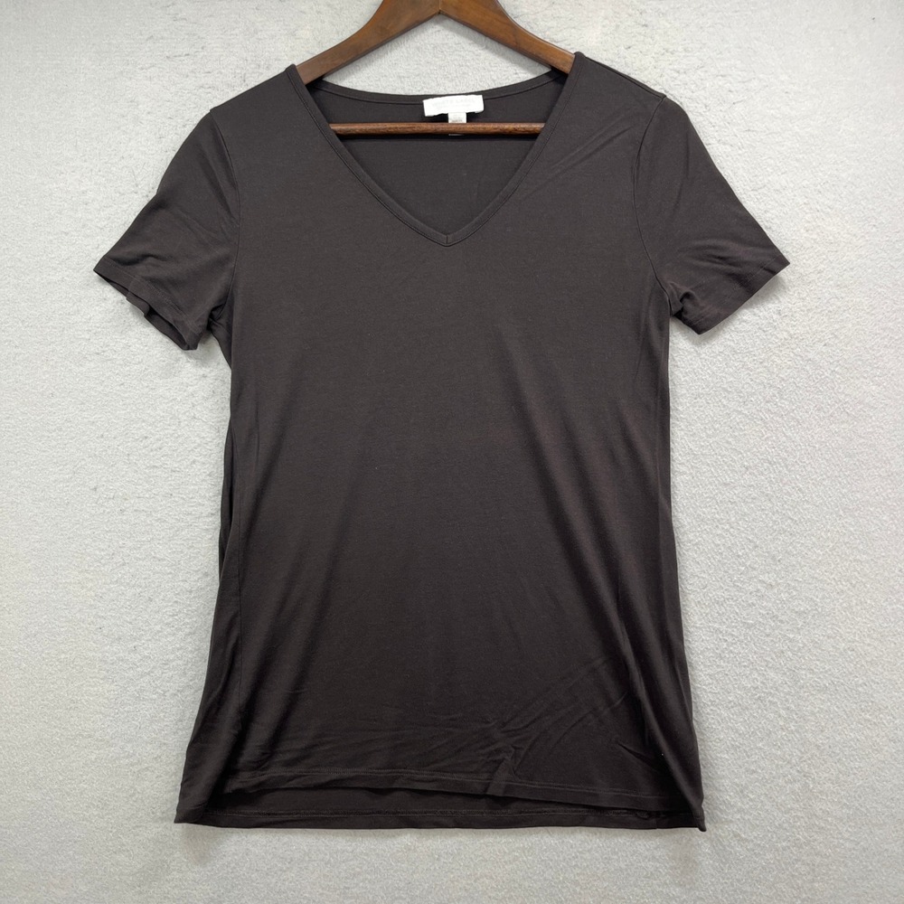 The White Company Top Womens 6 Dark Brown Modal Silk V Neck Minimalist Tee Shirt